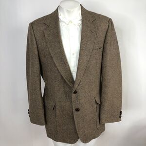 Imperial By Haggar 41 Herringbone Wool Tweed Two Button Sport Coat Jacket Brown
